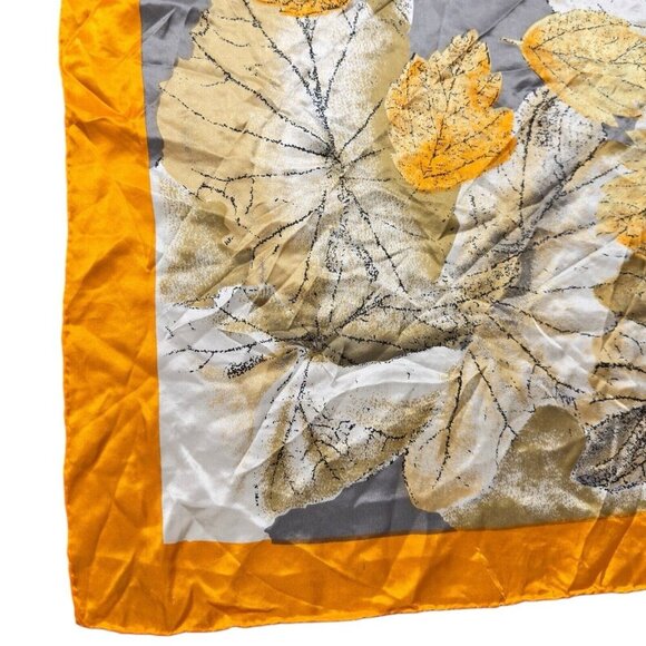 Vintage Fashion Scarf 100% Silk Orange Fall Autumn Leaves Japan Neck Head Wrap - Picture 4 of 9